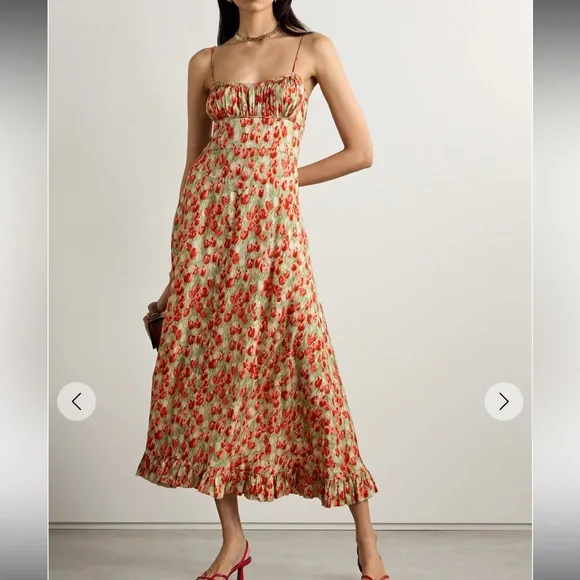 Floral Red and Cream Women's Skirt - Picture 1 of 7